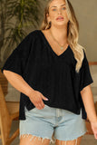 Black Pointelle Plus Size V Neck Top