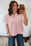Pink Floral Puff Sleeve Blouse