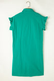 Green Ruffle Sleeve Button Up Short Dress
