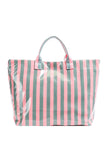 Green Glossy Striped Vinyl Large Tote Bag