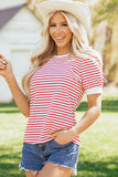 Red Stripe Puff Sleeve T Shirt