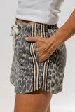 Leopard Drawstring Denim Shorts