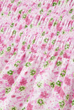 Pink Floral Short Bubble Sleeve Shirred High Waist Maxi Dress