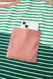 Green Stripe Contrast Print Color Block Detail Relaxed Tee