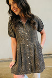 Leopard Print Short Sleeve Denim Mini Dress