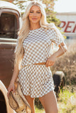 Brown Checkerboard T Shirt and Skorts 2 Piece Outfit