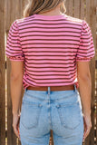 Rose Stripe Puff Sleeve Top