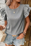 Striped Ruffle Short Sleeve Shift Blouse