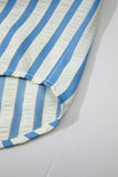 Sky Blue Stripe 3/4 Sleeve Collared Neck Blouse
