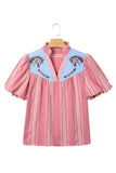Pony Embroidered Puff Sleeve Blouse - Red