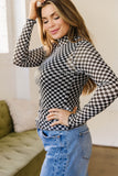 Black Plaid Long Sleeve Mesh Top