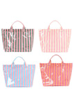 Light Blue Glossy Striped Vinyl Large Tote Bag