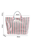 Green Glossy Striped Vinyl Large Tote Bag