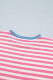 Pink Stripe Contrast Patchwork Short Sleeve T Shirt Shift Dress