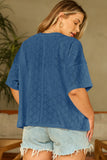 Blue Pointelle Plus Size V Neck Top