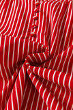 Red Stripe Ruffled Short Puff Sleeve Button Front Blouse