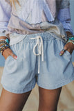 Drawstring Waist Denim Shorts