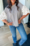 Black Stripe Puff Sleeve Top