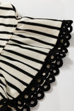Black Stripe Eyelet Trimmed Ruffled Short Sleeve Plus Size Top
