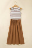 Chestnut Striped Sleeveless Long Dress