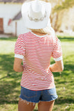 Red Stripe Puff Sleeve T Shirt