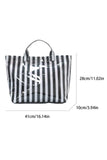 black Glossy Striped Vinyl Large Tote Bag