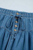 Pleated High Waist Denim Mini Skirt