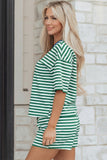 Green Stripe Drop Shoulder Short Set