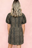 Leopard Print Short Sleeve Denim Mini Dress