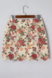 Scalloped Trim Jacquard Floral Mini Skirt