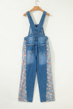 Floral Patchwork Denim Wide Leg Overalls