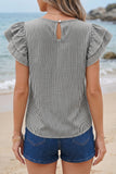Striped Ruffle Short Sleeve Shift Blouse