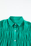 Green Ruffle Sleeve Button Up Short Dress