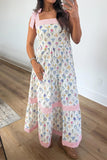 Floral Print Knot Straps Maxi Dress