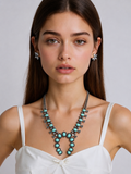 Silver with turquoise squash blossom Necklace