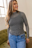 Black Plaid Long Sleeve Mesh Top