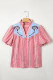 Pony Embroidered Puff Sleeve Blouse - Red