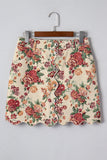 Scalloped Trim Jacquard Floral Mini Skirt
