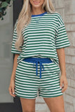 Green Stripe Drop Shoulder Short Set
