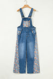 Floral Patchwork Denim Wide Leg Overalls