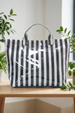 black Glossy Striped Vinyl Large Tote Bag