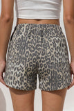 Leopard Drawstring Denim Shorts