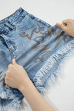 Boot stitch Embroidery Stud Denim Short