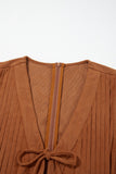 Cinnamon Solid Color Tie V Neck Sleeveless Corduroy Romper