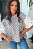 Black Stripe Puff Sleeve Top