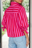 Red Stripe Puff Sleeve  Button Down Shirt