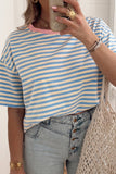 Blue Stripe Crew Neck Drop Shoulder Tee