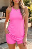 Pink Tunic Tank Dress Athletic Shorts Two Piece Set
