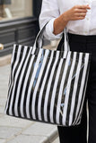 black Glossy Striped Vinyl Large Tote Bag