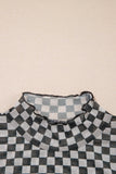 Black Plaid Long Sleeve Mesh Top
